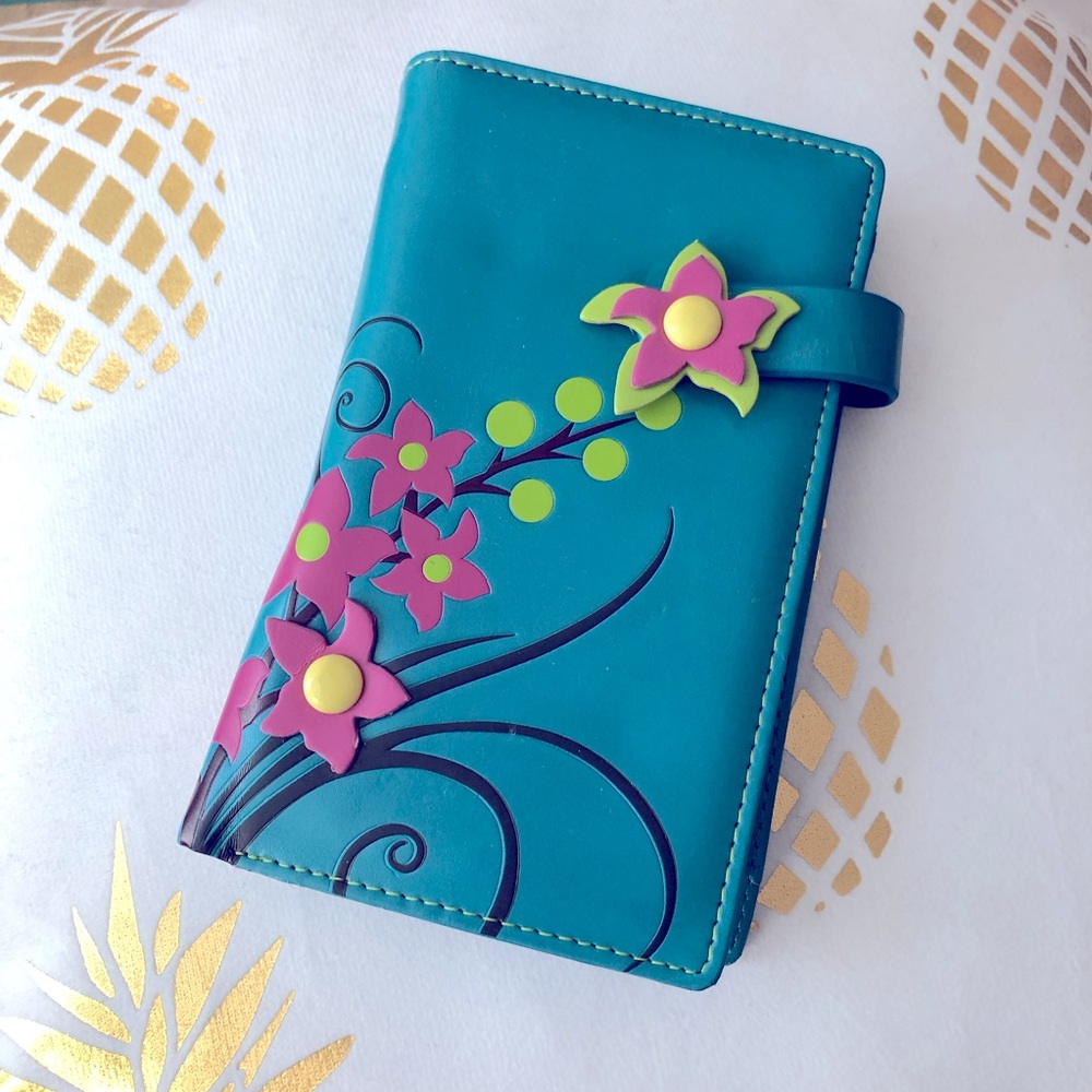 3/$20 Teal Blue Faux Leather Floral Wallet Kids Girls Colourful Fun First Wallet